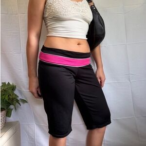 Y2K Workout Black Hot Pink Stripe Athletic Capri Leggings Yoga Pants Small